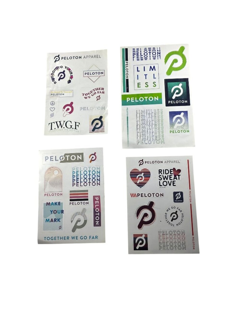 Peloton Motivational Sticker Set  4 Sheets Various Logos & Slogans